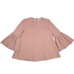 Oxford Sunday faux suede bell sleeve blouse, modest neckline Size Small